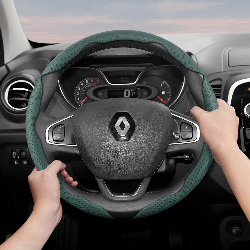 Suitable for Renault Breathable Hole Leather Steering Wheel Cover Segmented Quick Release Design Non-Slip and Durable Megane 3 2 4 Clio4 5 Captur Trafic Scenic Austral Kangoo Arkana Kadjar Master Fluence Zoe Twingo Qm6