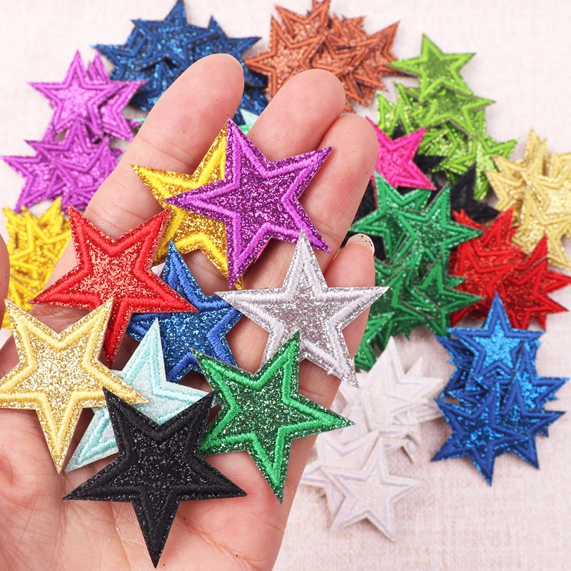 10 Stück/Set Bunte Glitzer-Stern-Aufnäher, bestickte Aufbügelpatches für Kleidung, Glitzer-Stern-Stickerei-Patches für Kleidung