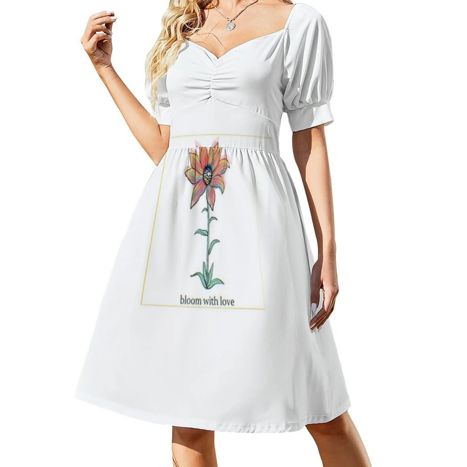 فستان نسائي أنيق للحفلات من Bloom With Love فستان على شكل حرف a مع خيارات قصيرة/طويلة/بدون أكمام زهور ربيع رومانسي