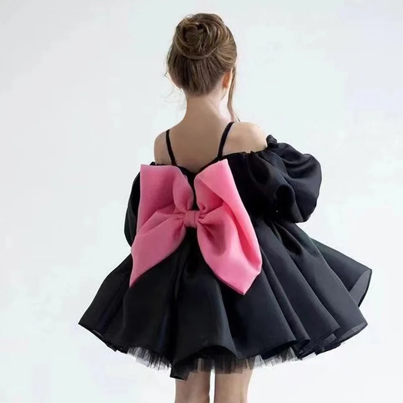 Girls' Spaghetti Strap Princess Dress with Oversized Bow – Full Tulle Party Gown Recitals, Holiday Dances & Flower Girl
