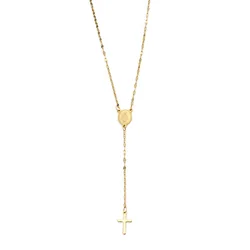 1 Piece 304 Stainless Steel Lips Chain Prayer Beads Rosary Necklace 18K Gold Plated Cross Virgin Mary 46cm(18.1