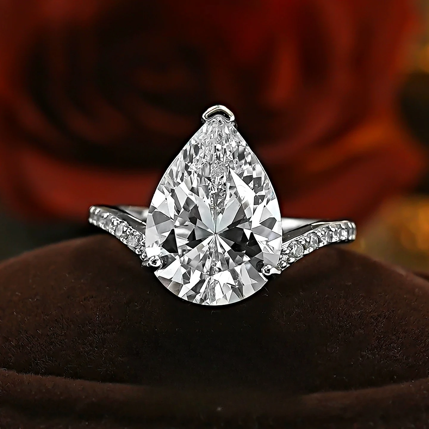 

S925 sterling silver ring 8ct mermaid tears droplet pear shaped zircon women's jewelry niche design stacked