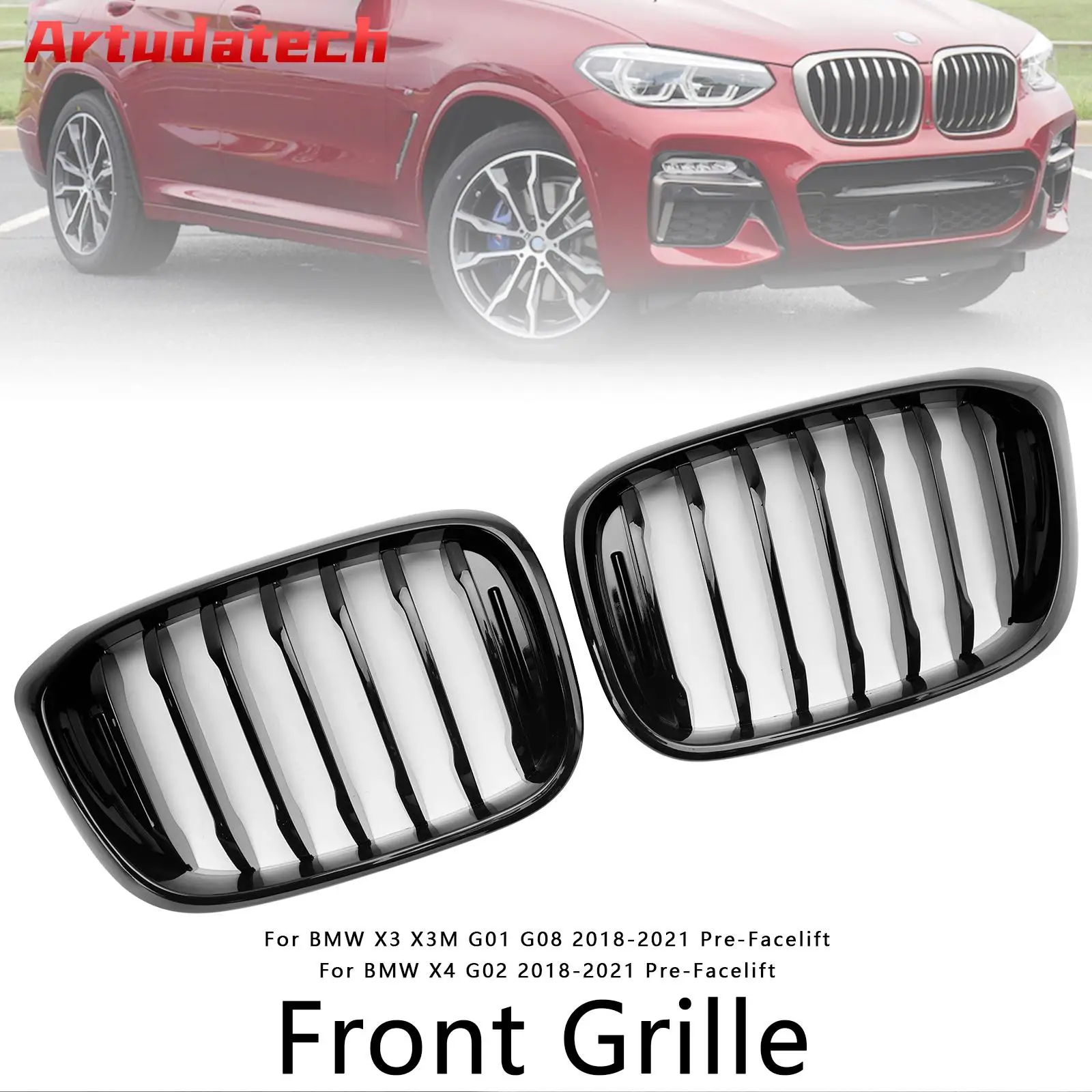 

Artudatech Gloss Black Front Kidney Grille Mesh Grill Fit for BMW X4 G02 X3 G01 G08 2018-2021