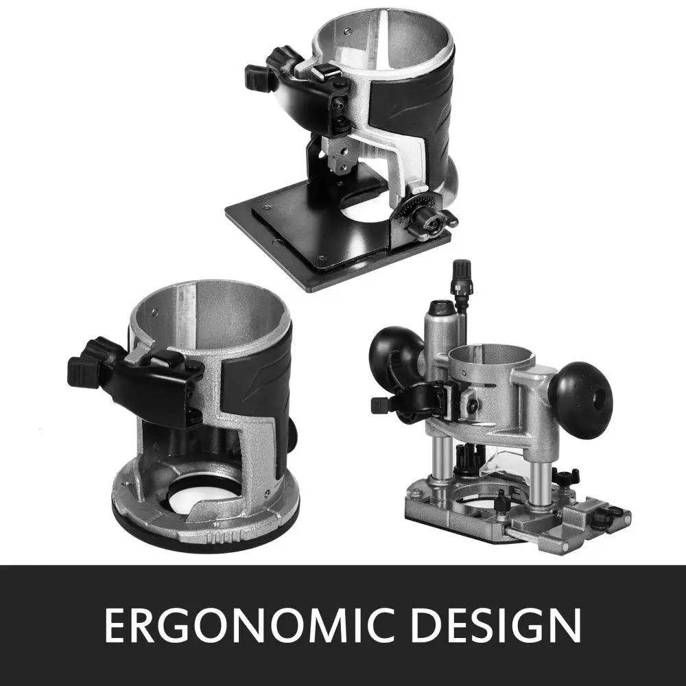 Kompaktes 1,2-Holzfräser-Set mit festem und tiefem Kippfuß, variabel bis zu 30000 U/min, ideal für Holzbearbeitungsprojekte