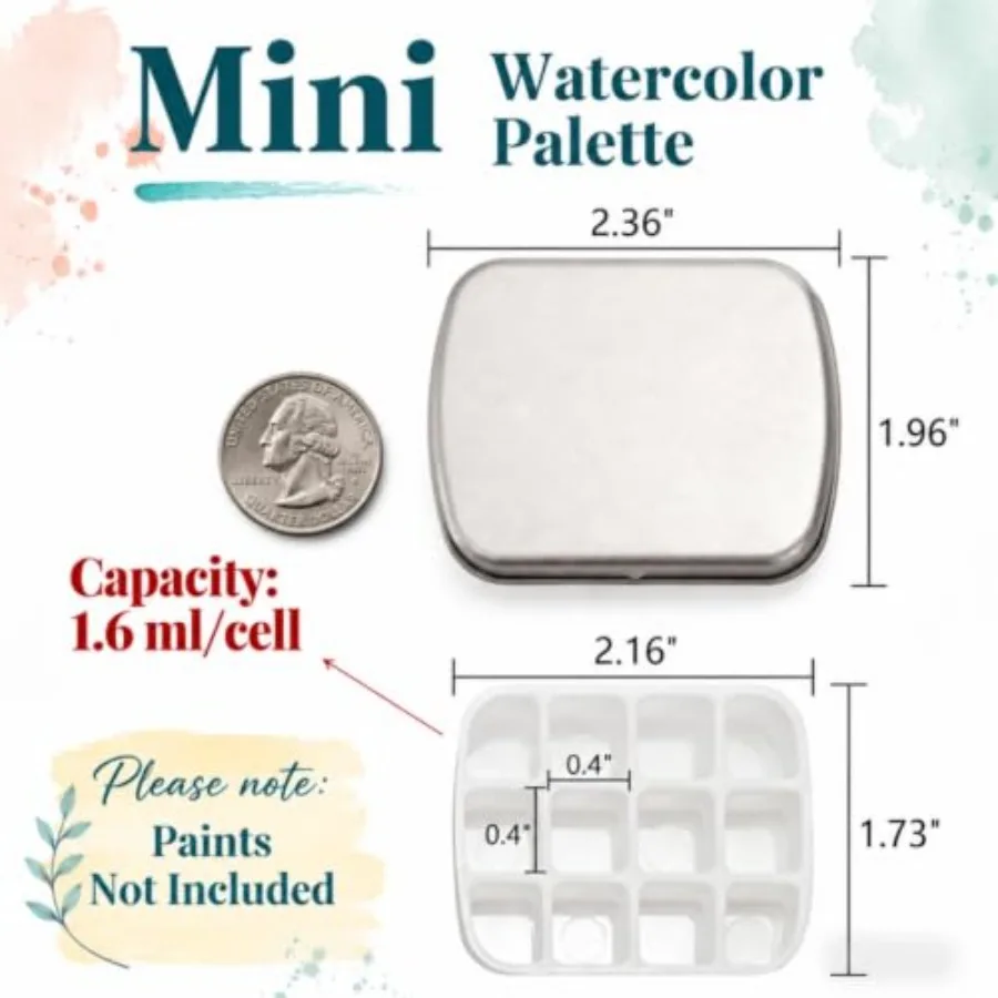 9 Pcs Mini Watercolor Tin Box, 12-Well Portable Paint Palette with Lid, Empty Metal Watercolor Storage Case, Paint Container fo