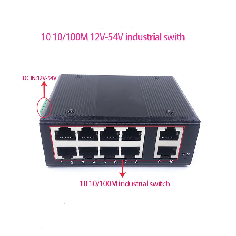 

Unmanaged 10port 10/100M 12V-54V industrial Ethernet switch Metal case