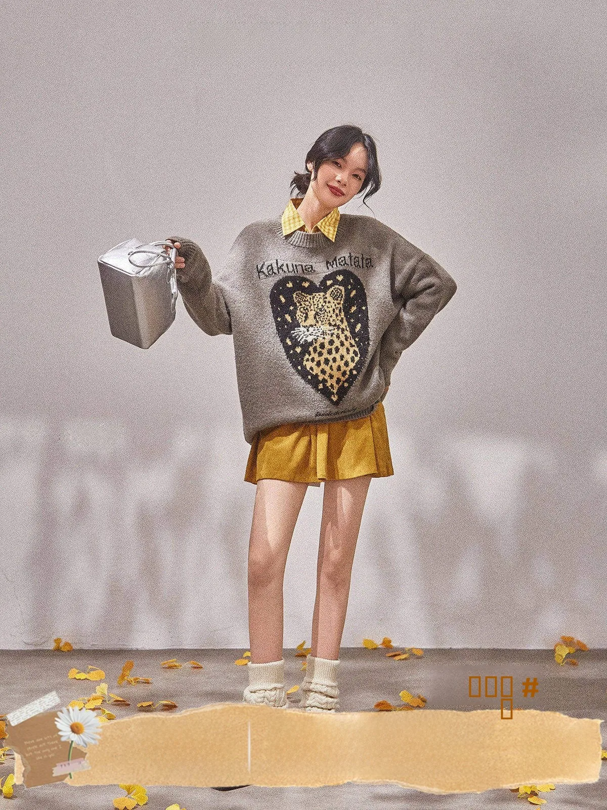

ay Knitted Sweater Women's Faion Autumn New Sle And Flower Vase XLAB Heart Hunt Golden Star Leopard Embroidery Top