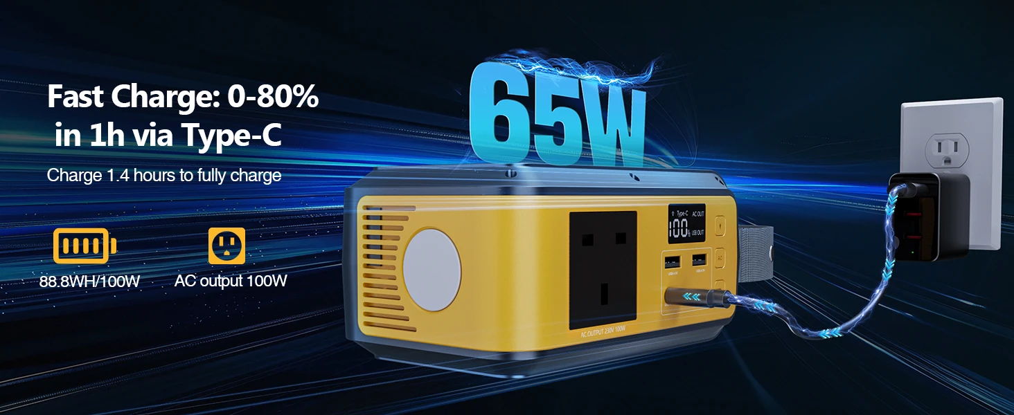 Tragbare Powerstation 88.8Wh LiFePO4 | 100W AC Ausgang | PD65W USB‑C | Camping Notstromversorgung – Detail 5