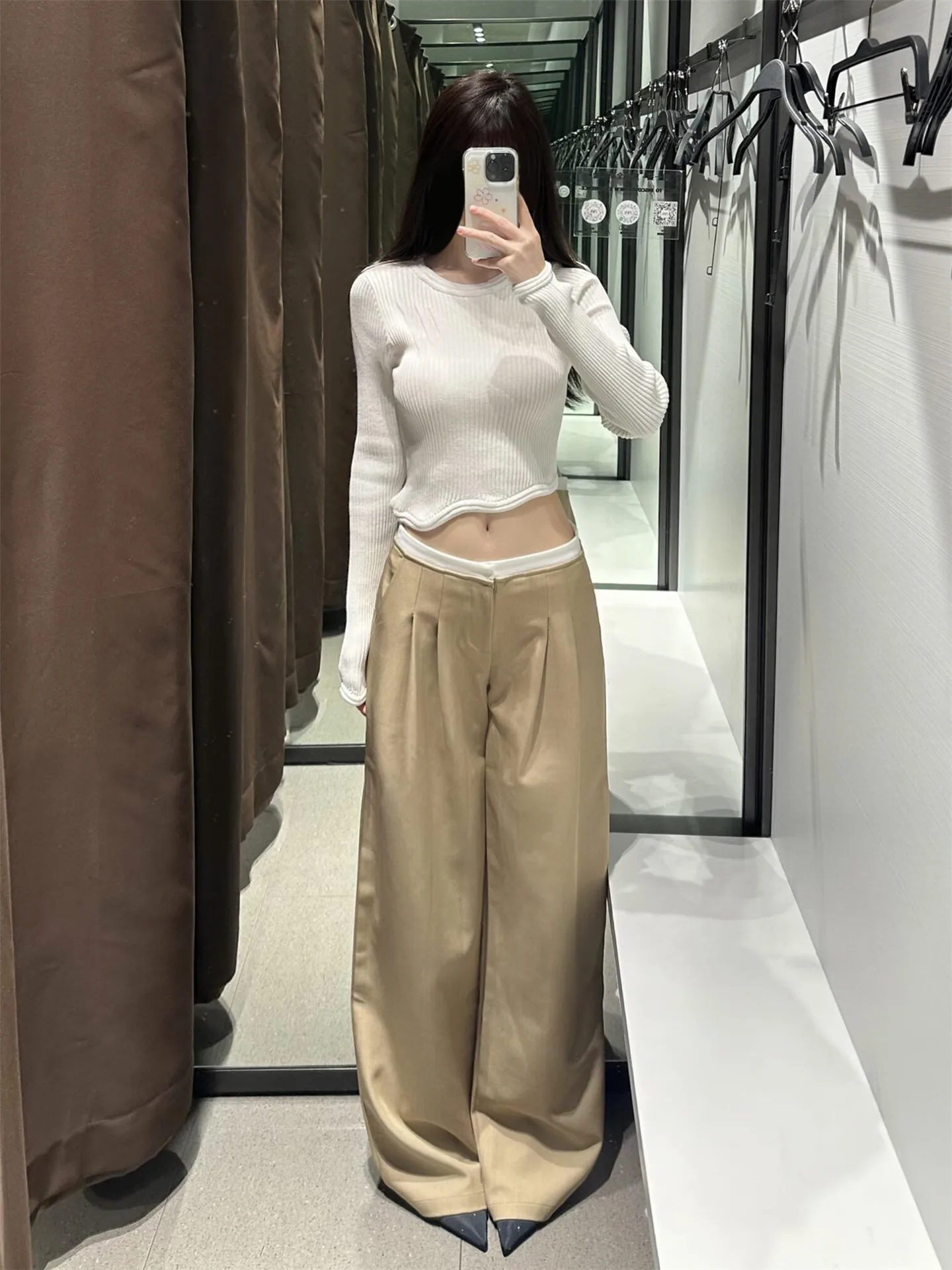 

Khaki Straight Leg Casual Suit Pants Women Summer High Waist Loose Drape Design Wide Leg Pants Tall Extended Length