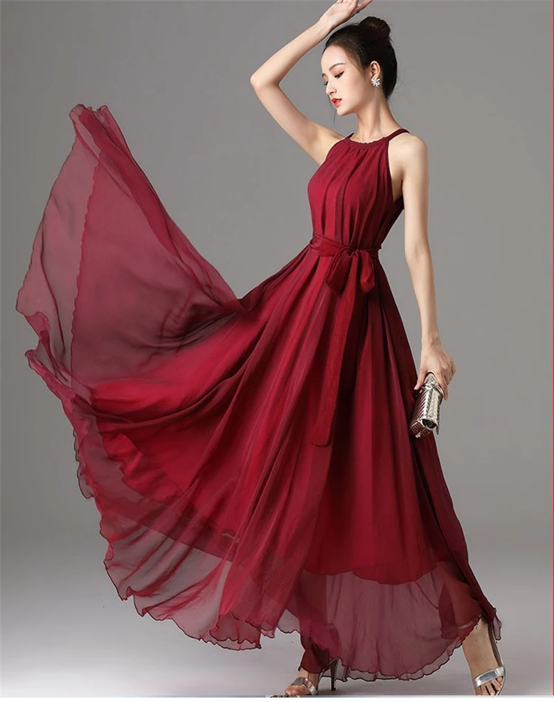 New Summer Chiffon Extra Long Large Swing Dress Women Solid Chiffon Beach Dress Summer Bohemian Maxi Dress Ladies Party Vestidos