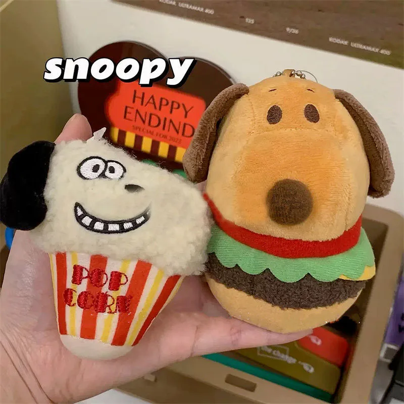 Snoopy Cute Burger Dog Pendant Popcorn Soft Plush Stuffed Children\'s Backpack Pendant Kawaii Girls\' Backpack Pendant Keychain