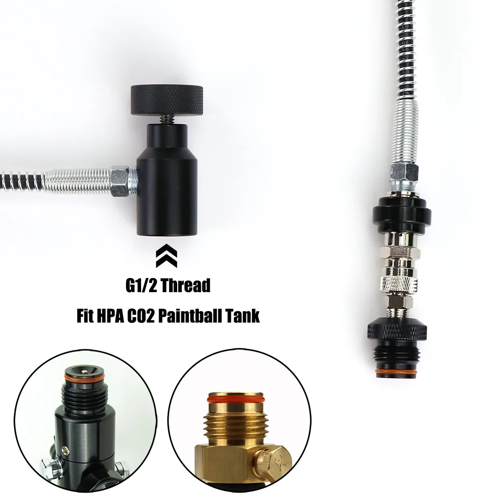 Double Tank Remote Line Straight Hose 37Inch+10Inch Fit Paintball Cylinder With Slide Check Quick Disconnect