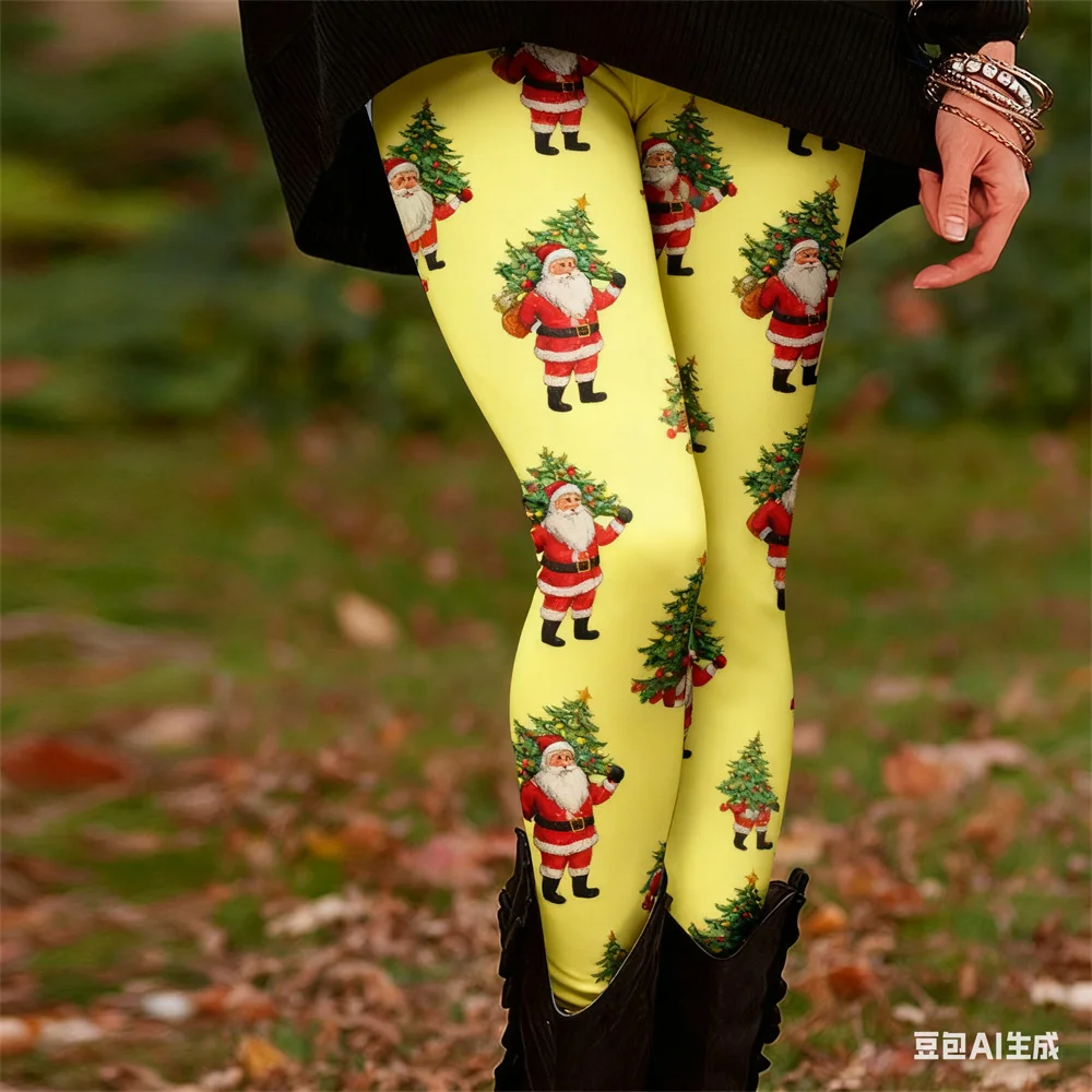 عيد الميلاد المرأة طماق السنة الجديدة نمط طباعة اليوغا السراويل السيدات عالية الخصر بانت مرونة السراويل المريحة الملابس النسائية