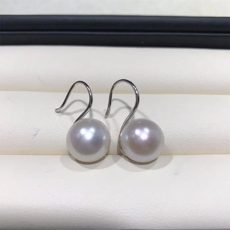 

Large Statement Round Pearl Drop Earrings 925 Sterling Silver Swirl Hook 10-12mm Women Fine Jewelry Gold/Platinum
