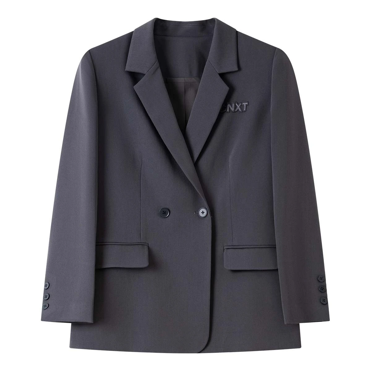 VIMLY Gray Women's Letter Embroider Jacket Coats Autumn 2025 Oversized Turn-down Blazer Woman Office Wear Blazer Femmes A2516