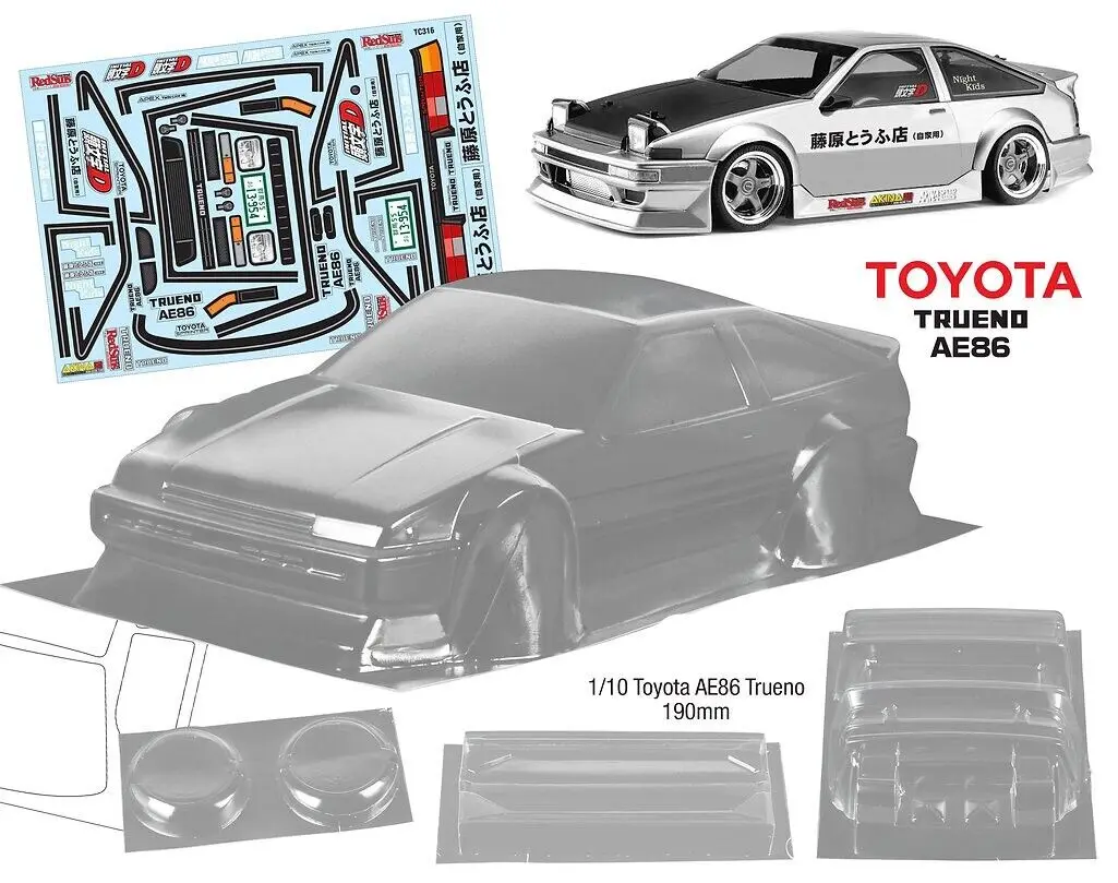 R/C Model toy car body 1:10 RC Clear Lexan Body Shell-rctoyotaa AE86 Trueno + enhancements and decals