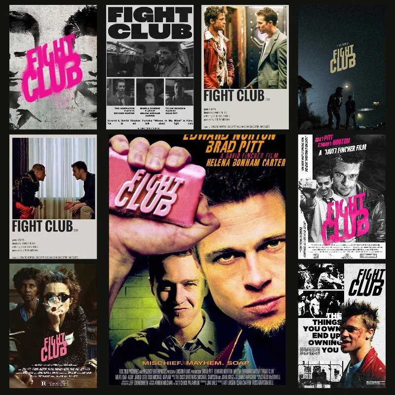 Classic Movie F-Fight Club Brad Pitt Boxing Film Poster Self-adhesive Art Waterproof Paper Sticker Coffee