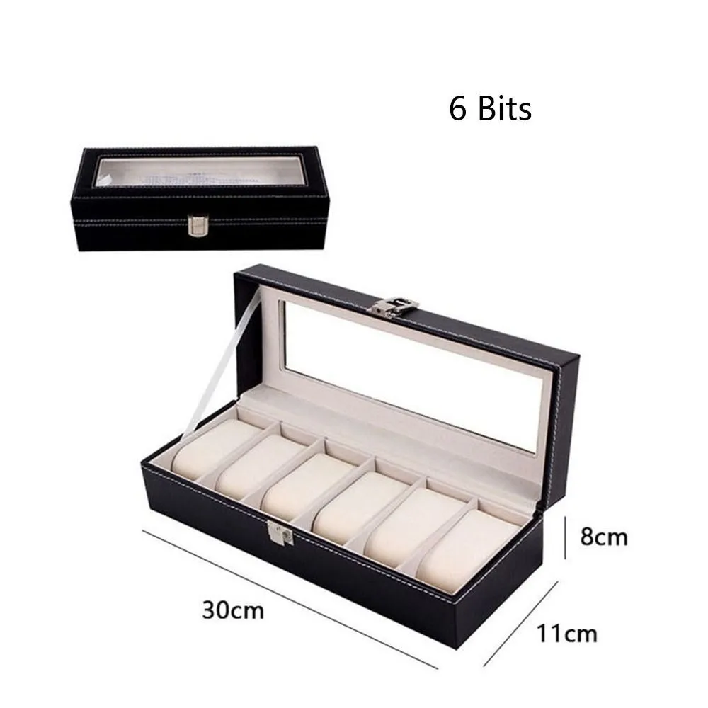 Durable 6 10 12 Grid Watch Box PU Leather Black Watch Display Box Packaging Box Jewelry Storage Box Watch Storage Box