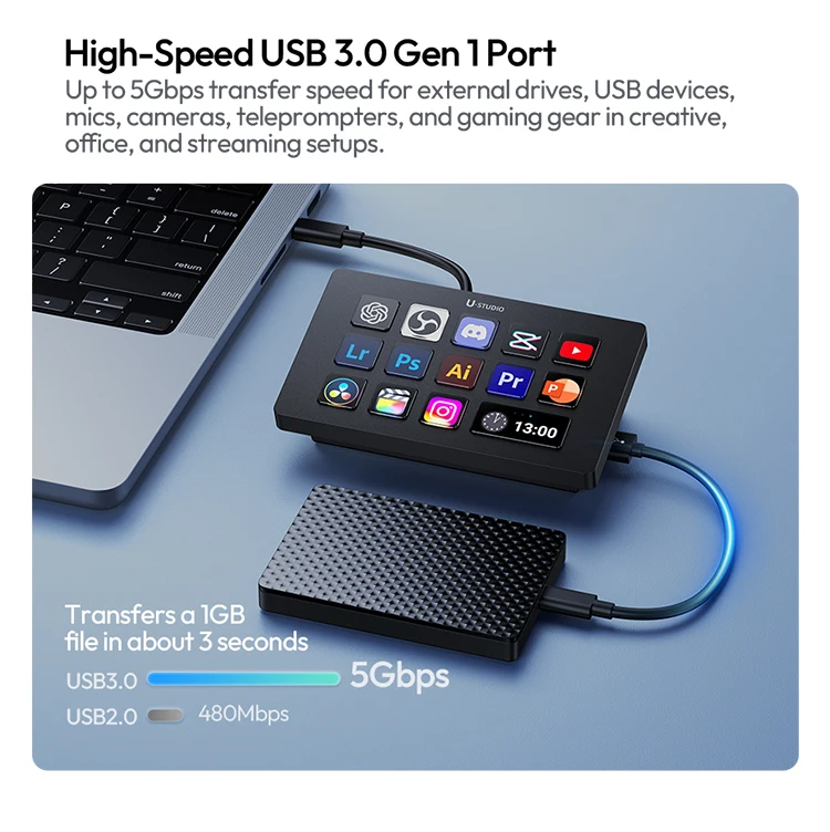 Ulanzi D200H D200 7 in 1 Stream Deck Controler Keyboard with 14 LCD Keys for OBS Live Youtube Content Creation Gaming Office