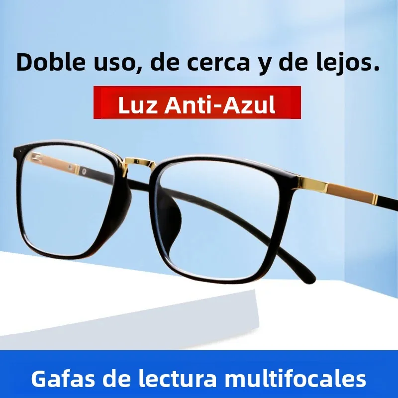 Gafas de Lectura Progresivas Multifocales para Hombre, Gafas Anti Luz Azul y Anti Fatiga para Presbicia, Gafas Cuadradas para Computadora