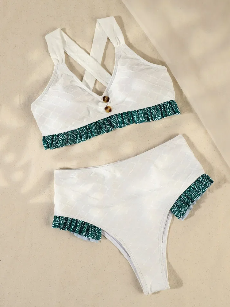 

Miyouj Sexy Swimsuit High Waist Bikini 2024 Swimwear Female Bikinis Set Print Ruffle Biquinis Bathing Suit Bandage Biquini