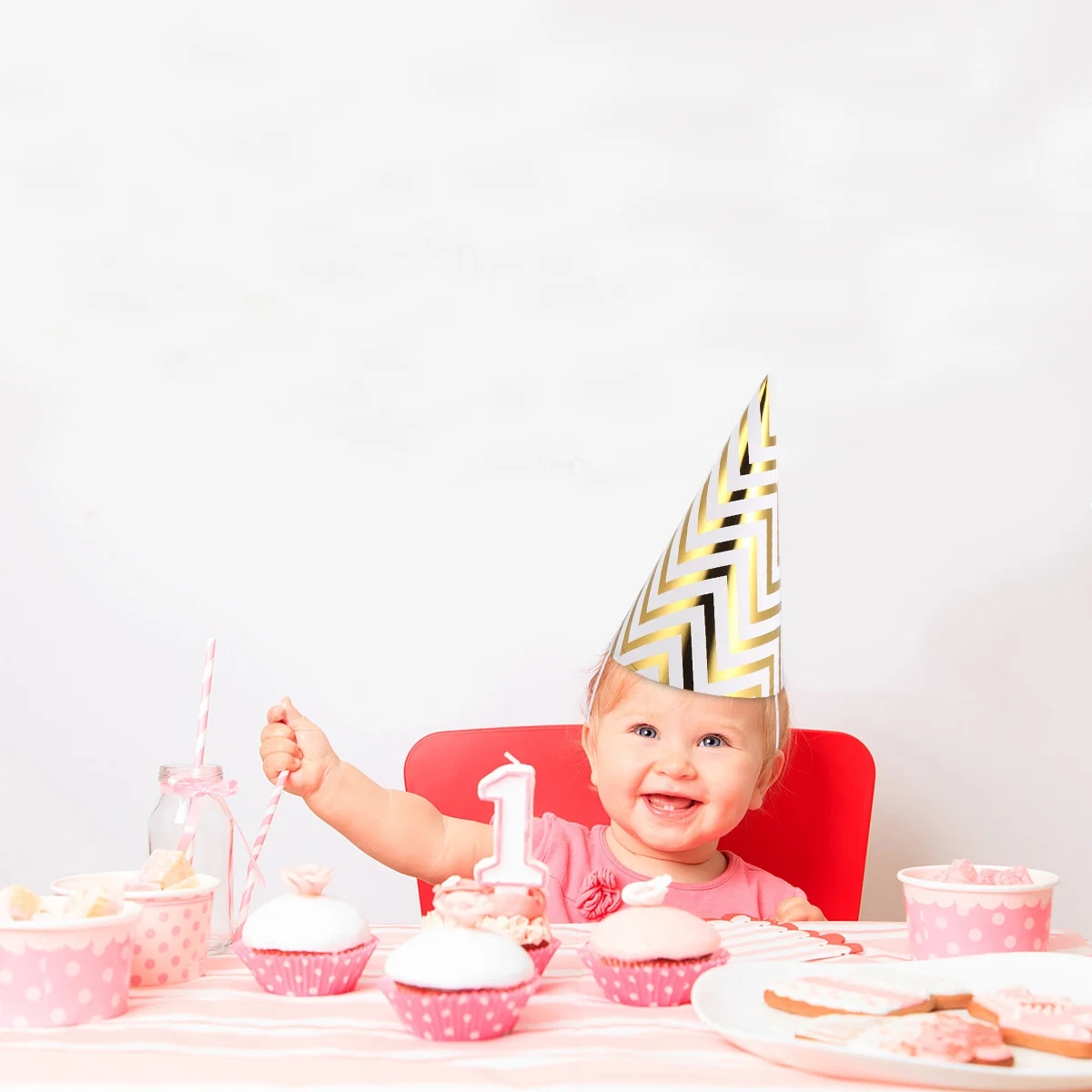 

10Pcs Party Hat Birthday Rainbow Cap Gilding Stripe Design Strong Paper Material Non-Slip Wear Comfortable