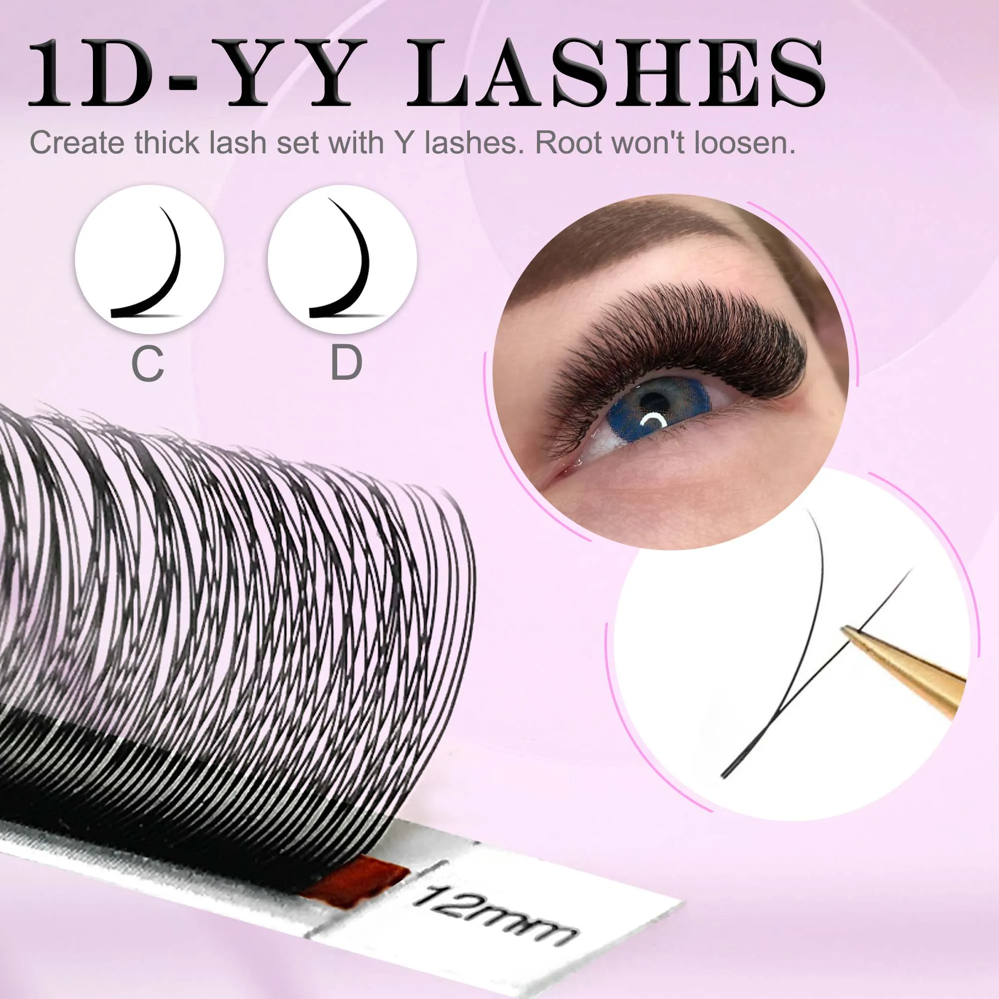 1D YY Eyelashes Extension C/D Curl Russian Volume Lash Natural Soft Y Style Comfortable False Eyelashes