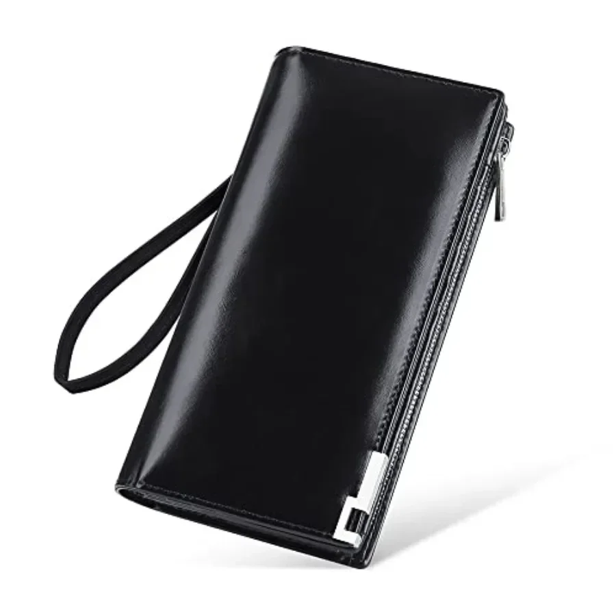 Cartera Larga para Hombre y Mujer con 16 Ranuras para Tarjetas de Crédito, Bloqueo RFID, Cierre de Cremallera, Cuero Genuino, Gran Capacidad, para Chequera