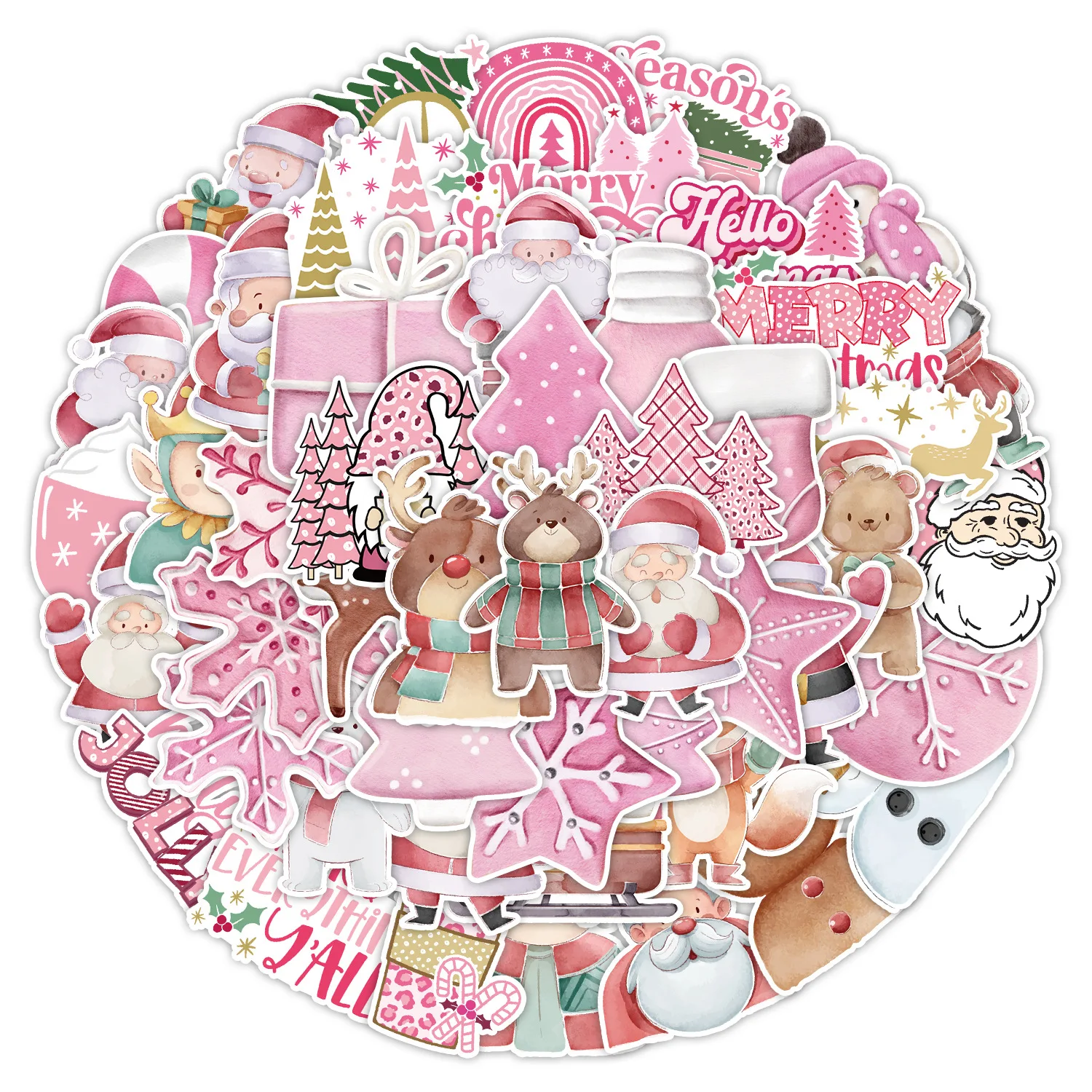 10/30/50PCS New Popular Cartoon Pink Christmas Sticker Pack Skateboard Guitar Decoration DIY Laptop Waterproof Graffiti Wholesal