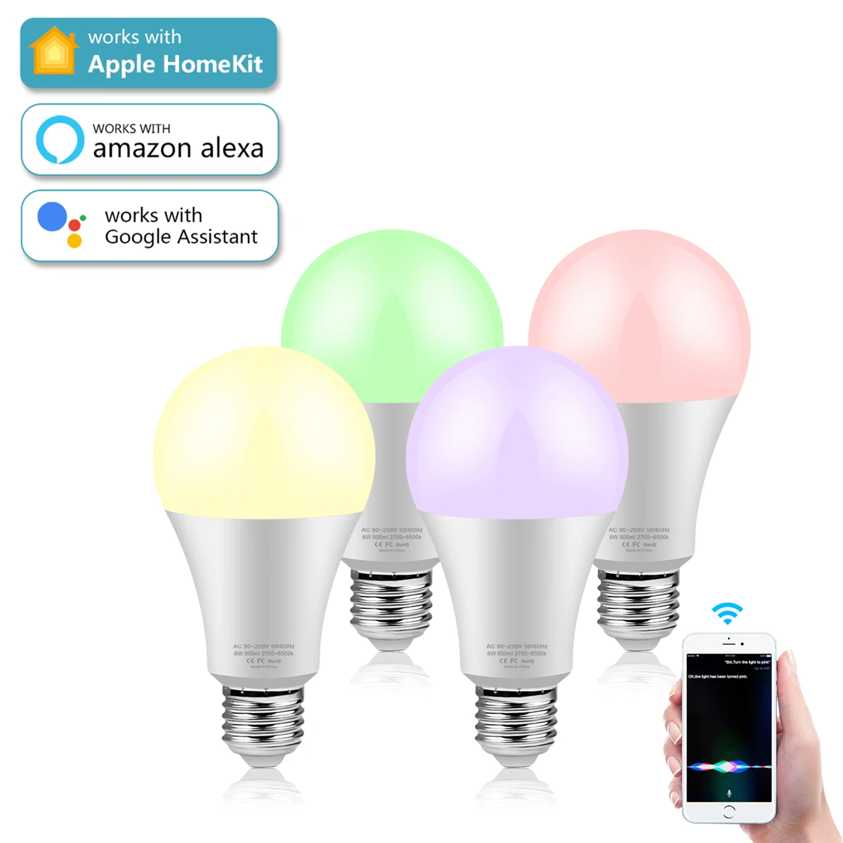 

1/2/4 шт. E27 светодиодная лампа Homekit Wi-Fi RGB CW WW с регулируемой яркостью светодиодная лампа работает с голосовым управлением Homekit Siri, украшение для умного дома