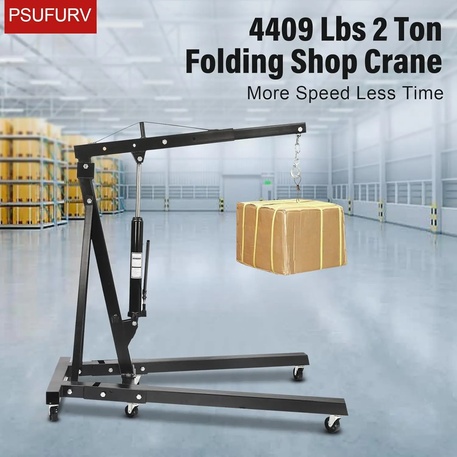 4409 Lbs 2 Ton Engine Hoist Folding Shop Crane with Six Crane Pick Up Heavy Duty Steel Hydraulic Shop Engine