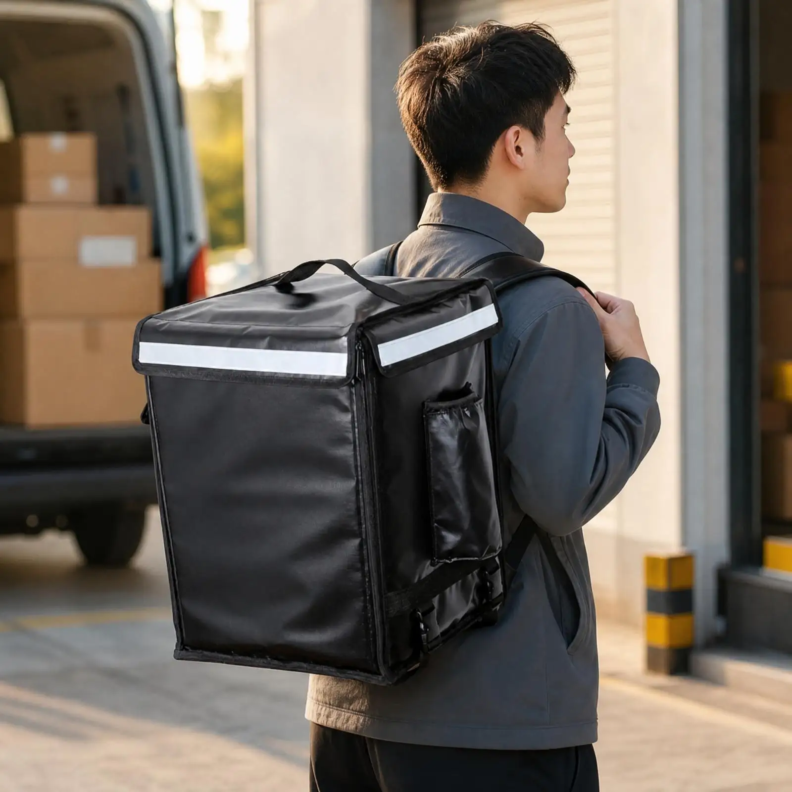 Insulated Food Container Backpack Non Woven Fabric Thermal Delivery Bag for Grocery Run with Carry Handle