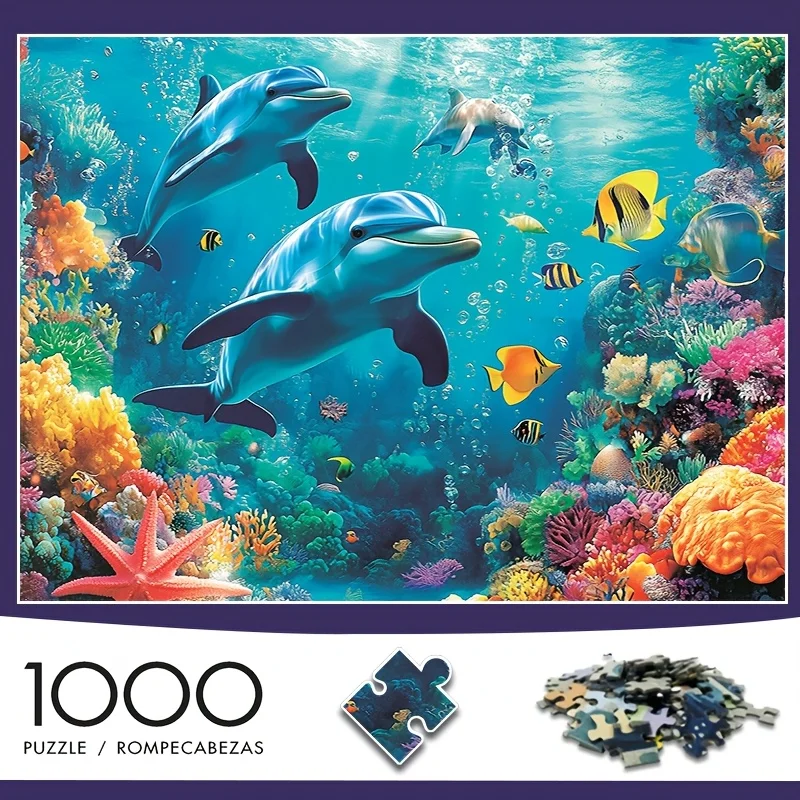 

Коробка из (1000 шт.) мини-пазлов для взрослых с двумя дельфинами под морем - устойчивая к царапинам, высокая сложность, подходит для