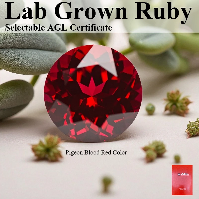 

Lab Grown Ruby Pigeon Blood Red Color Round Cut Gemstone Beads For Charms Diy Jewelry Making Selectable AGL Certificate