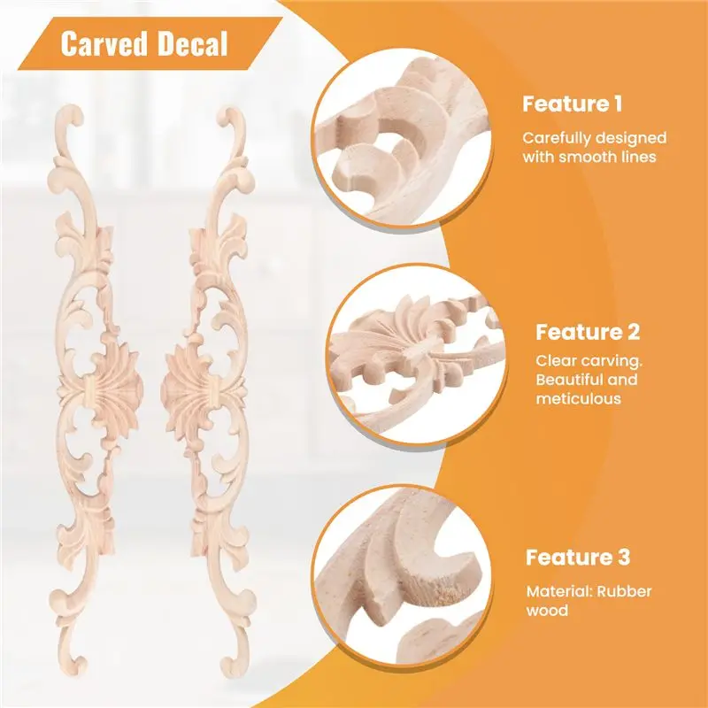●4Pcs Wooden Carved Onlay Appliques Wood Carving Decal Unpainted Furniture Decoration For Home Door Cabinet Decoration
