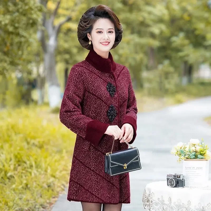 

Autumn Winter Ladies Imitation Mink Wool Coat Long Middle-Aged Elderly 50-Year-Old Mother High-Grade Famous Brand Jacket XQ256