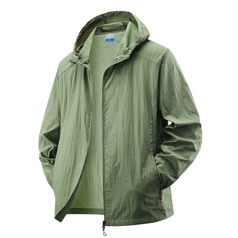 

Summer New Men's Ice Silk Sunscreen Hoodie Jacket UV Protection Thin Loose Outdoor Windbreaker Waterproof Fishing Sports Coat