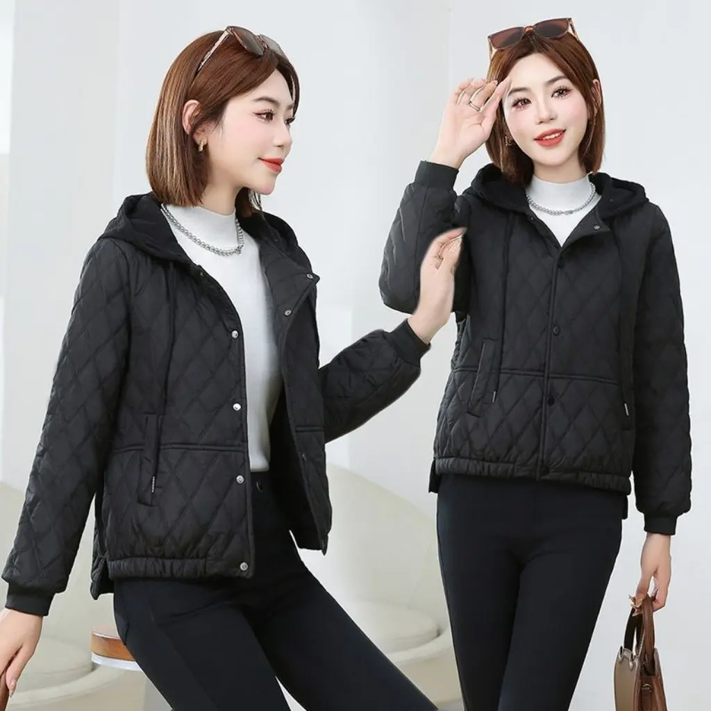 

Women's Cotton-Padded Jacket Short Hooded Coat Lightweight Warm Windproof Winter Fashion Small Size U003E100cm