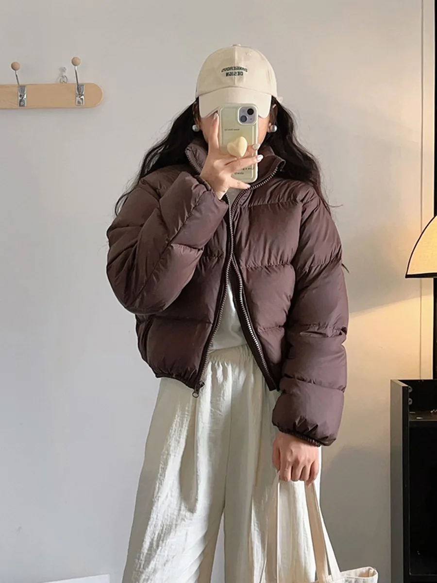 Short Coats Parkas Women Zipper Jackets Full Sleeve Thick Warm Jacket Y2k Streetwear Elegant Work Solid Coat Autumn Winter 2025