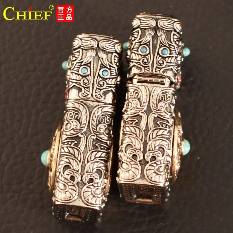 CHIEF Retro Lighter Metal Heavy Armor Kerosene Lighter Six-sided Embossed Turntable Decompression Grinding Wheel Ignition