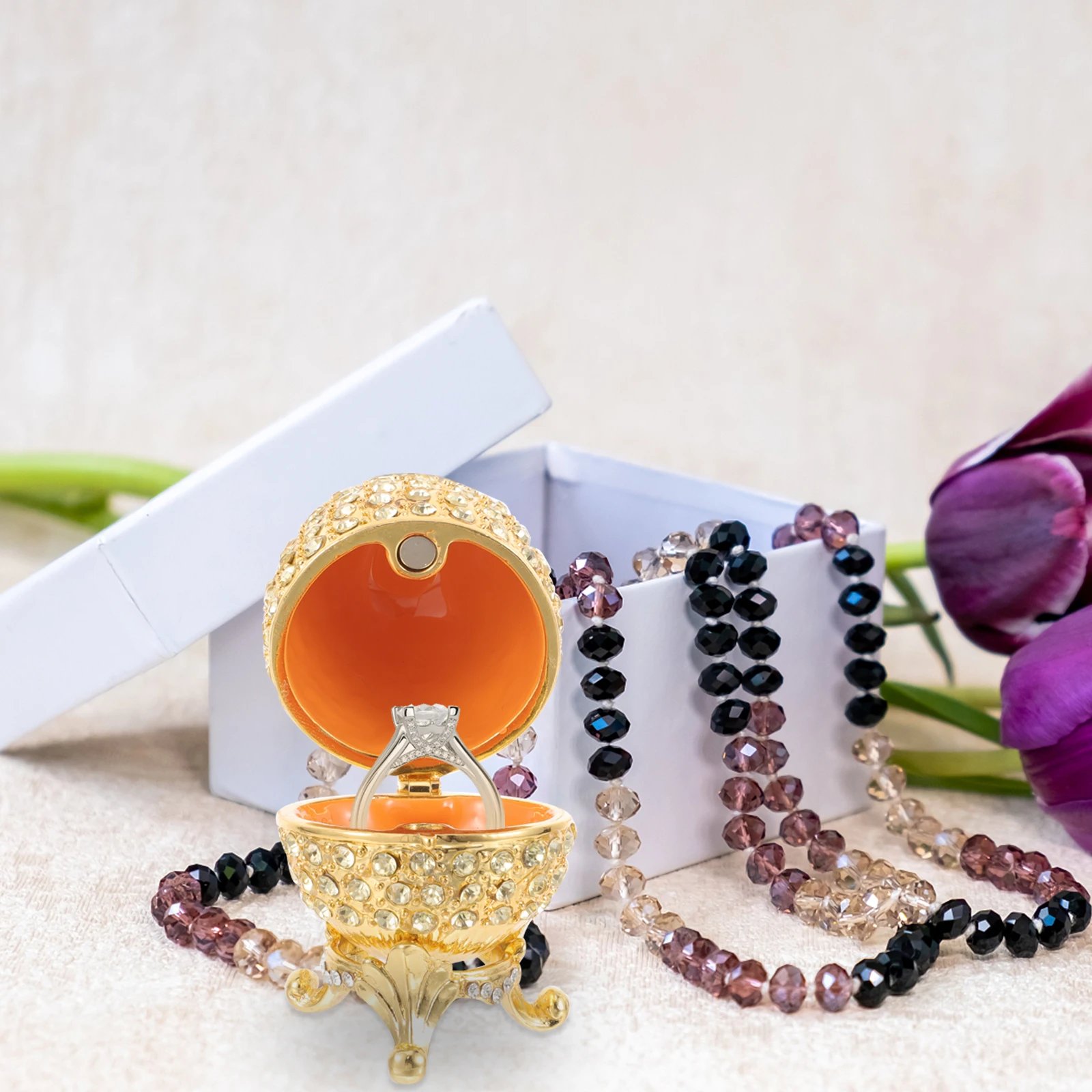 

Jewelry Vintage Trinket Box With Crystal Enamel Design For Ring Holder Keepsake Storage Decorative Gift Hinged Box