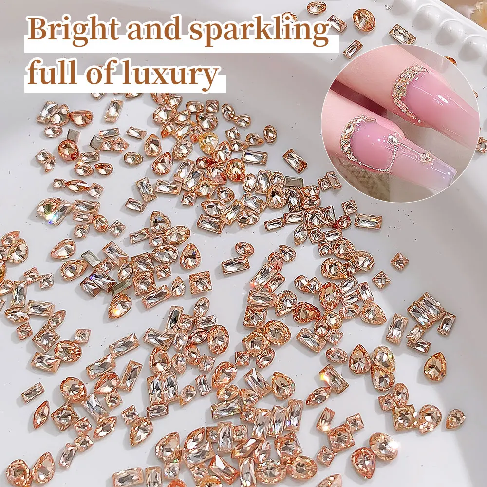 แชมเปญ Mini Flatback Zircon Rhinestones สําหรับเล็บ 5A ประกายชี้ด้านล่างแบนเล็บอัญมณีเจล Cat Eye Nail Art