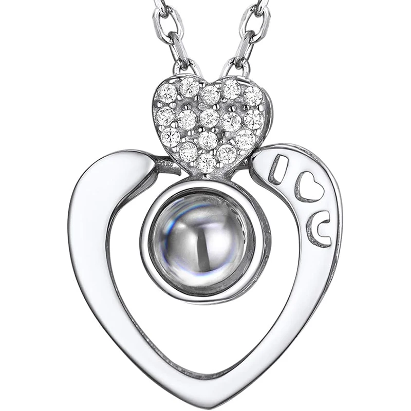 

925 silver Heart Pendant Necklace I love you in 100 languages For Women Girls