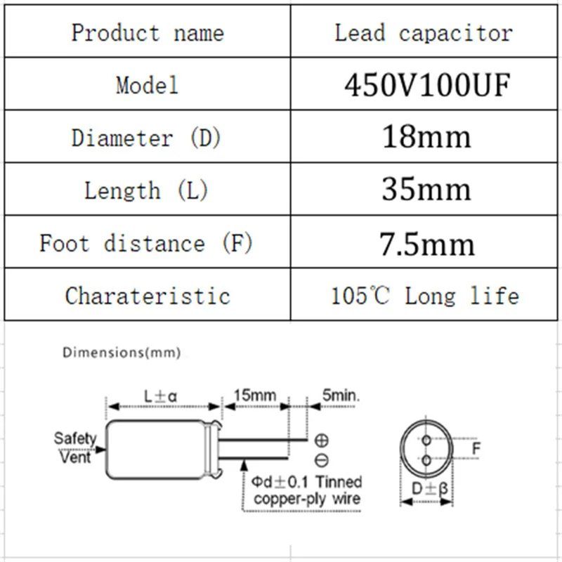 5Pcs 450V100UF 18X35 Aluminum Electrolytic Capacitor High Frequency Low ESR
