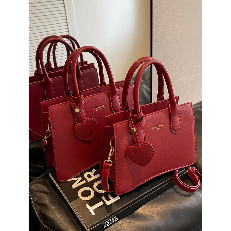 Red High-Grade Sense Crossbody Bag High-End Texture Small Love Design Women\'s 2023 New Bridesmaid Bag Simple Handbag Tote Bag