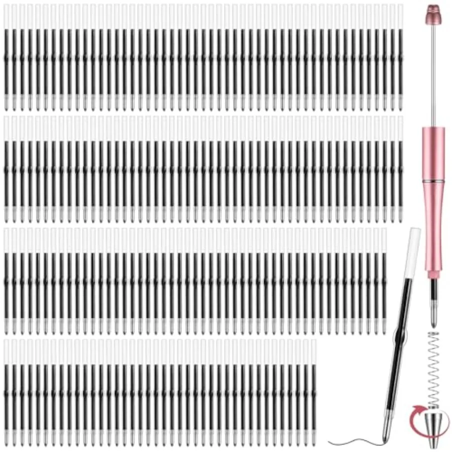 300pcs Beadable Pens Refills Bulk, 1.0mm Ink Refills for Pens Replaceable Smooth Writing Pen Refill for Plastic Bead Ballpoint