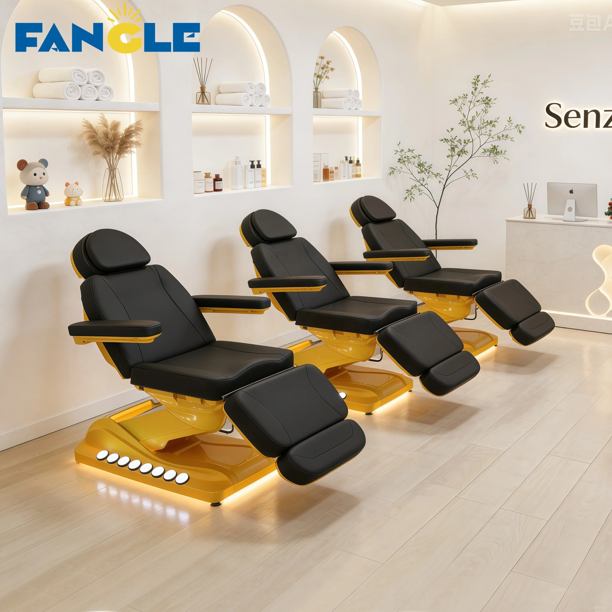 New Gold Lash Bed Beauty Salon Furniture 3 Motor Electric Massage Cosmetic Clinic Bed Adjustable Eyelashes Facial Bed With Lamp