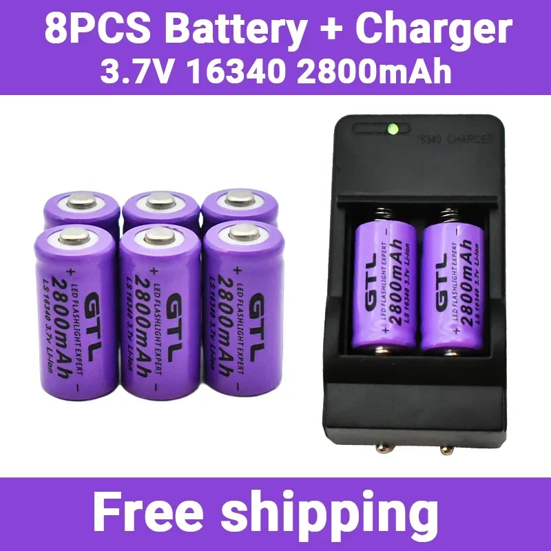 Batteries Li-ion 2800 rechargeables 3.7V, 16340 mAh, pour lampe de poche LED, chargeur mural de voyage, CR123A 16340