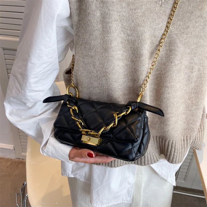 Fashion Women Pu Leather Thick Chain Handbags High Quality Ladies Shoulder Messenger Bags for Women Casual Female Crossbody Bag