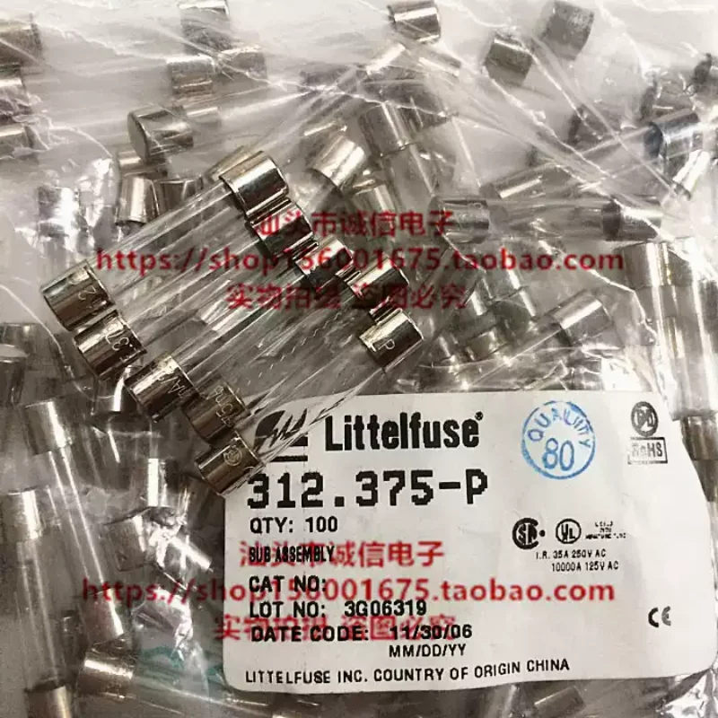 5-100PCS 312 LF 375mA 250VP glass fuse 0.375a 6X32 universal 6 * 30 fuse imported